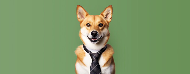 Funny dog in a tie on a colored background.