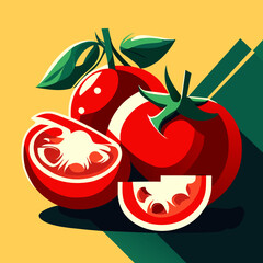 Tomatoes on a yellow background. Vector illustration in flat style. generative AI