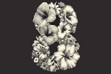 Elegant floral design intertwined with the number eight, ideal for invitations, announcements and creative decor