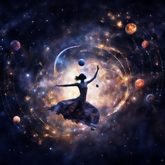 Obraz na płótnie Canvas Silhouette of a ballerina in a starry nebula.