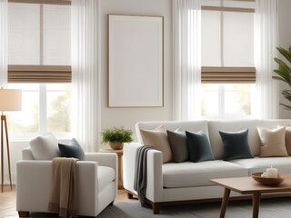 Fototapeta premium Mockup frame on the wall of living room. Modern apartment background with contemporary design