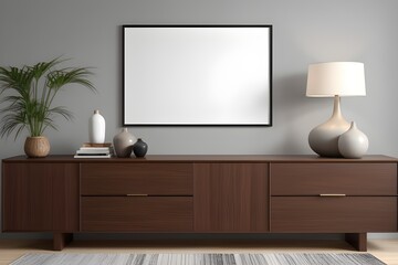 Mockup poster frame on the wall with living room interior background. Home interior design