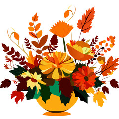 Bouquet of autumn flowers in a vase. Vector illustration. generative AI