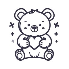 Adorable Illustrated Teddy Bear Holding a Heart, Perfect for Greetings or Children’s Themes