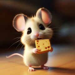 A cute little mouse is holding a piece of luxury cheese Ai generated art