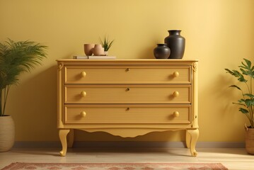 wooden chest of drawers in the room