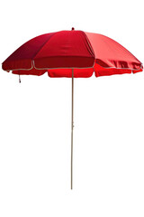 A stylish solid red beach umbrella on a white background