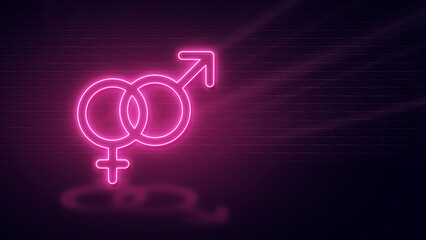Gender symbol or icon neon glow effect horizontal banner