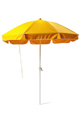 A stylish solid yellow beach umbrella on a white background