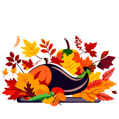 Autumn vector illustration with pumpkin, leaves and berries on white background generative AI
