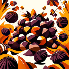 Abstract floral background with flowers, leaves and berries. Vector illustration. Generative AI
