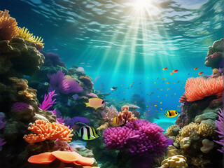 Naklejka na ściany i meble Underwater Marine Life 4k background 