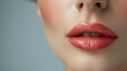 Close-up lip women photography realistic detail, skin soft makeup no make up, for ads lipstick color cosmetic
