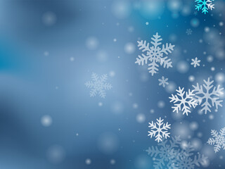 Subtle flying snow flakes design. Wintertime speck crystallic elements. Snowfall sky white teal blue wallpaper. Shimmering snowflakes december theme. Snow cold season scenery.