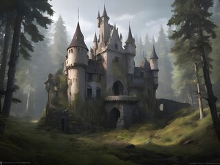 Fototapeta na wymiar Abandoned castle in the forest. Generative AI