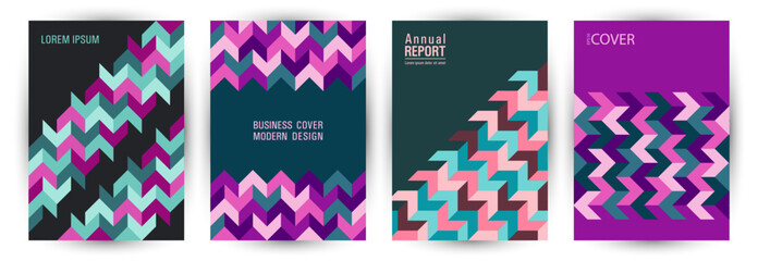 Corporate booklet cover layout set geometric design. Memphis style hipster placard layout set