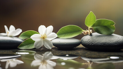 Soothing zen-like background with pebbles and jasmine flowers  3
