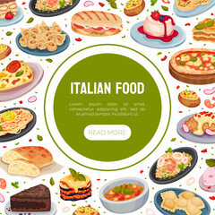 Italian Food Cuisine Banner Design with Tasty Dish Vector Template
