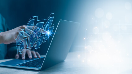 Virtual artificial intelligence E-learning technology global network connection.Online education,...