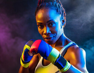 Fototapeta na wymiar Young woman boxer training