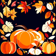 Autumn background with pumpkins, leaves and berries. Vector illustration. Generative AI