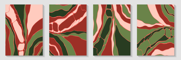 Imperfect acrylic pattern backdrop design vector set. Vibrant brochures. Marbling wave booklet