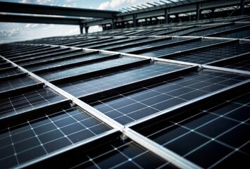 Solar panels on the roof of a modern building, close-up