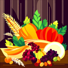 Autumn harvest of fruits and vegetables. Vector illustration in flat style AI Generated