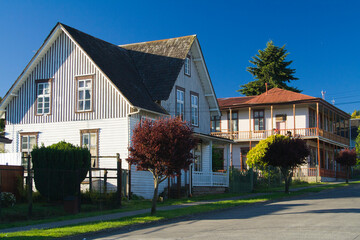 typische Häuser, Puerto Octay, Seengebiet, Chile, Südamerika