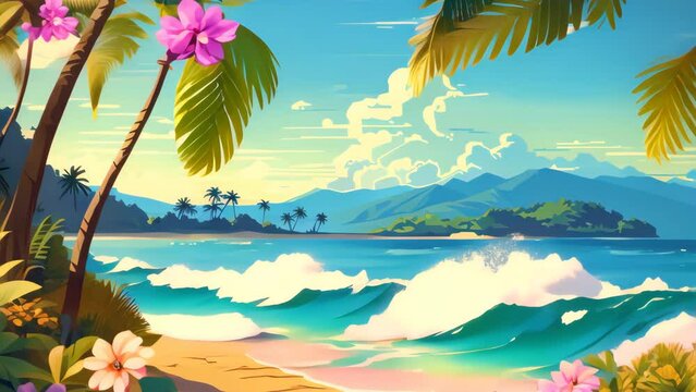 Drawing tropical beach summer background. Generative ai.