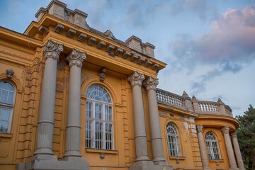 Historic building of Szechenyi thermal baths in Budapest.