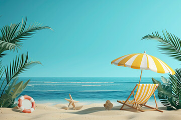 Fototapeta na wymiar Summer beach with blue background