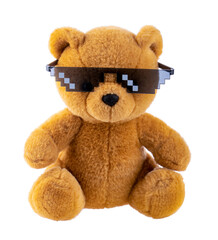 Obraz premium Teddy Bear wear thug life meme glasses isolated on white background with clipping path