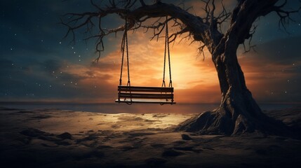 A solitary swing creaking in the wind, its rhythm a haunting melody of solitude