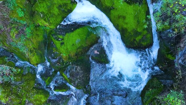Waterfall and landscape at the source of the Cadagua River in the surroundings of the town of Cadagua in the Mena Valley. Las Merindades region. Province of Burgos. Spain. Europe