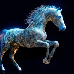 Obraz na płótnie Canvas Fantastic patterned horse on a black background.