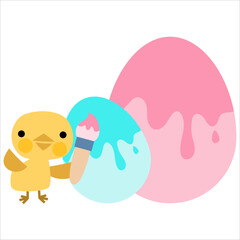 Easter cute chicks with painted eggs, Welcome spring season