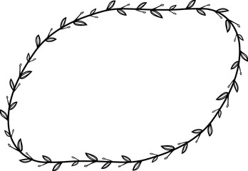 Round Diagonal Corner Rectangle shape Flower wreath frame leaf vector floral border picture frames Branch laurel botanical silhouette black elements decoration greeting wedding frames