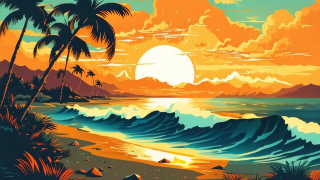 Drawing tropical beach summer background. Generative ai.