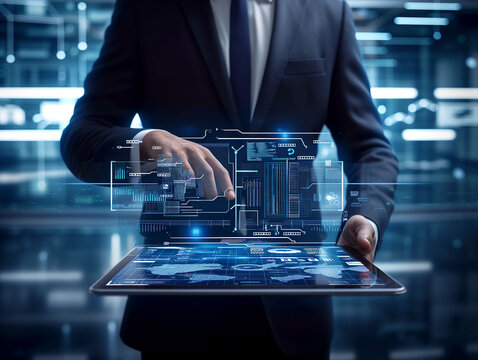 businessman working on digital tablet