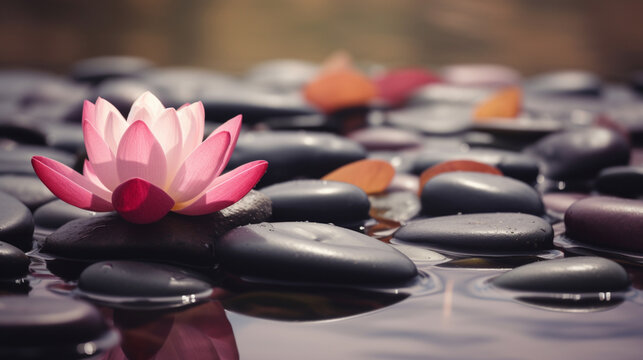 Relaxing zen like background with pebbles and lotus flowers 9