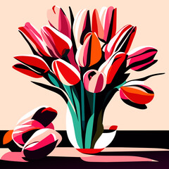 Vector illustration of a bouquet of tulips in a vase generative AI