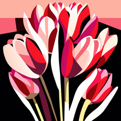 Tulip flowers on black background. Hand drawn vector illustration. generative AI