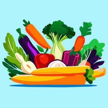 Vegetables in a basket on a blue background. Vector illustration. generative AI
