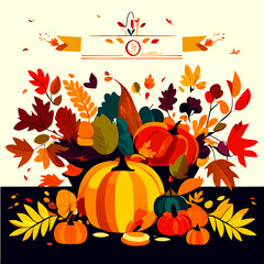 Naklejka na ściany i meble Autumn background with pumpkins and leaves. Vector illustration for your design Generative AI