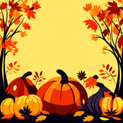 Naklejka na ściany i meble Autumn background with pumpkins and leaves. Vector illustration for Halloween. generative AI