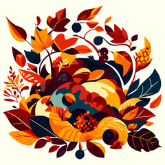 Naklejka premium Hand drawn autumn composition with leaves and flowers. Vector illustration for your design generative AI