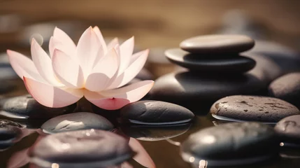 Selbstklebende Fototapeten Relaxing zen like background with pebbles and lotus flowers 1 © jaargib