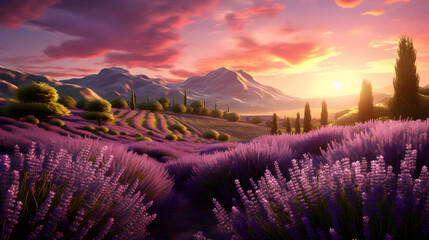 Hyperreal view of a sunlit field of lavender,,
Lavender field background. Illustratio