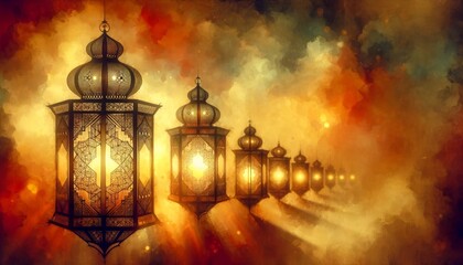 Vintage watercolor Ramadan lantern